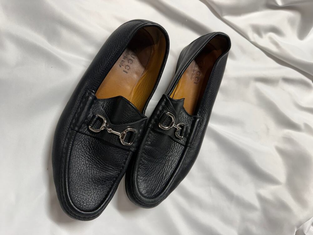 Gucci 367762 Men’s Black Leather Horsebit Loafers Size 8 Made Italy